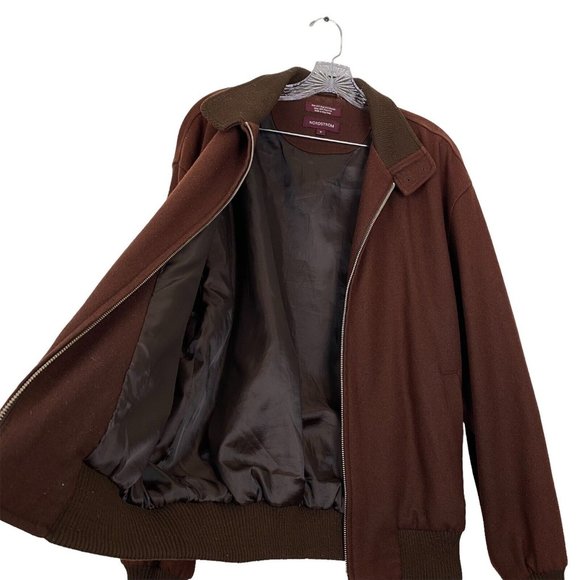 GUC Nordstrom Men's Sz M Wool Brown Bomber Jacket Zip Up Long Sleeve Jacket - Picture 8 of 10